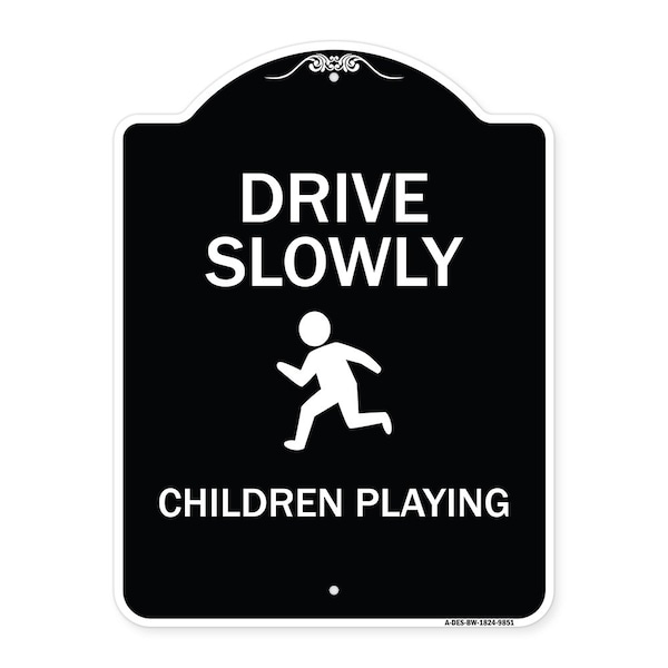 Designer Series-Drive Slowly Children Playing Black & White, 24" x 18", BW-1824-9851